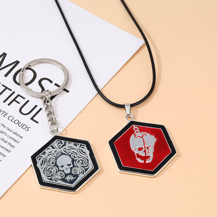 Wholesale Zinc alloy double sided skull keychain necklace