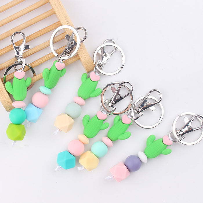 Wholesale Santa Cartoon 3D Cactus Silicone Bead Keychain JDC-KC-GuangTian033