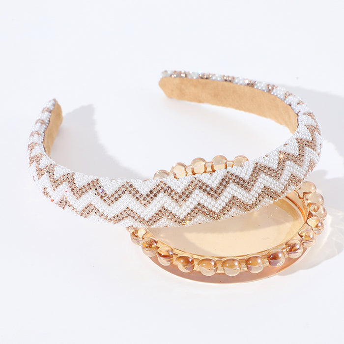 Wholesale Sexy water ripple full diamond pearl headband all-match hair accessories retro headdress