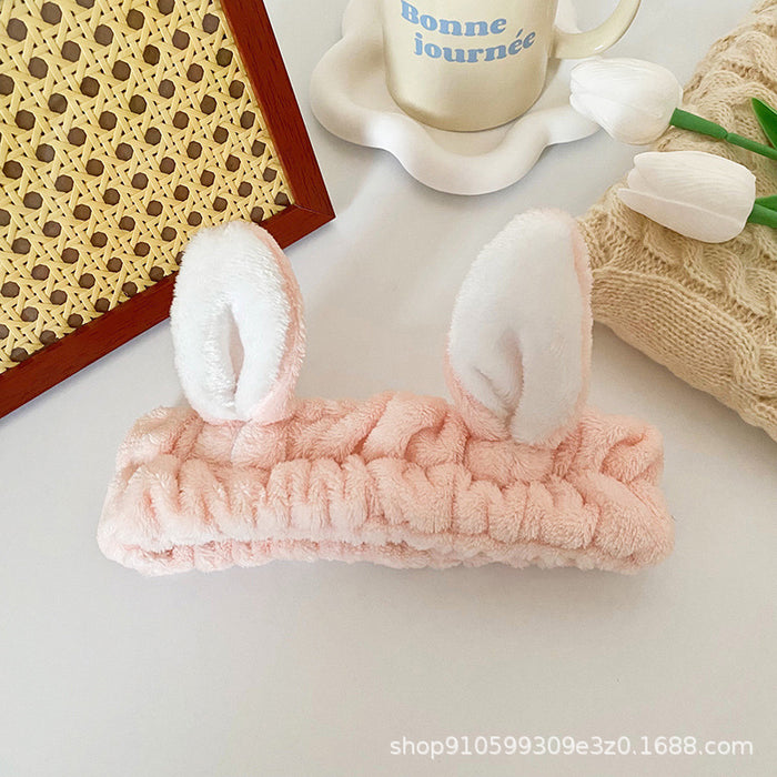 Wholesale Cute Rabbit Ear Headband for Women Face Wash and Beauty Headband Hair Accessories Flannel Headwear Factory