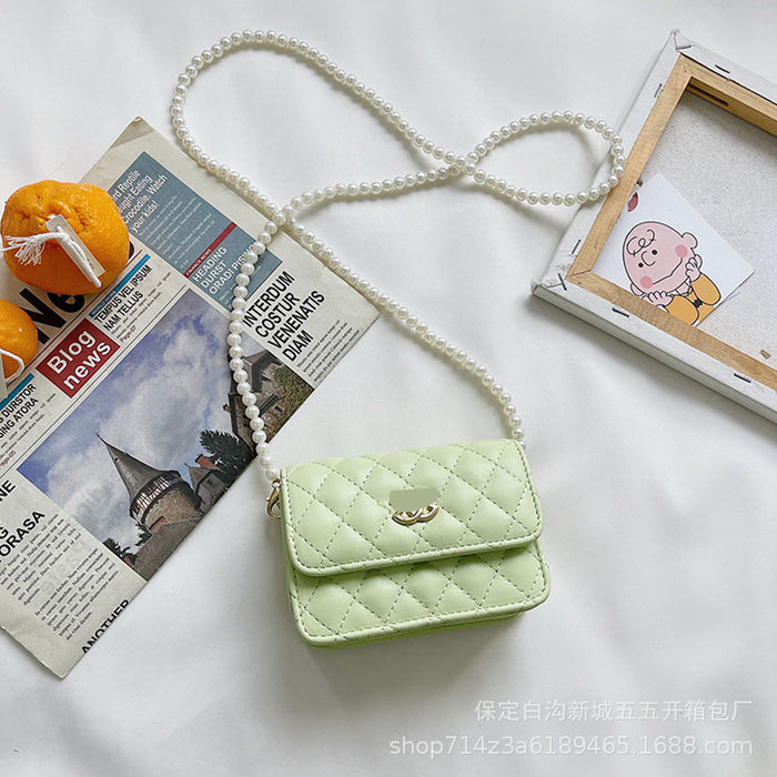 Wholesale Children's bag diamond grid embroidery thread mini pearl chain crossbody bag shoulder bag