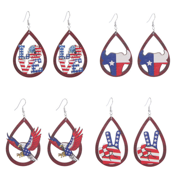 Wholesale American Independence Day Printed Wooden Water Drop Earrings JDC-ES-ChouTteng016