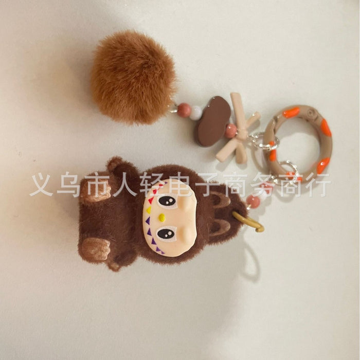 Wholesale Cute Sitting Posture Flocking Bag Keychain Decorative Pendant Mobile Phone Chain