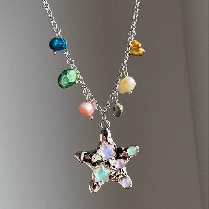 Wholesale Orange Starfish Necklace Colorful beaded Necklace