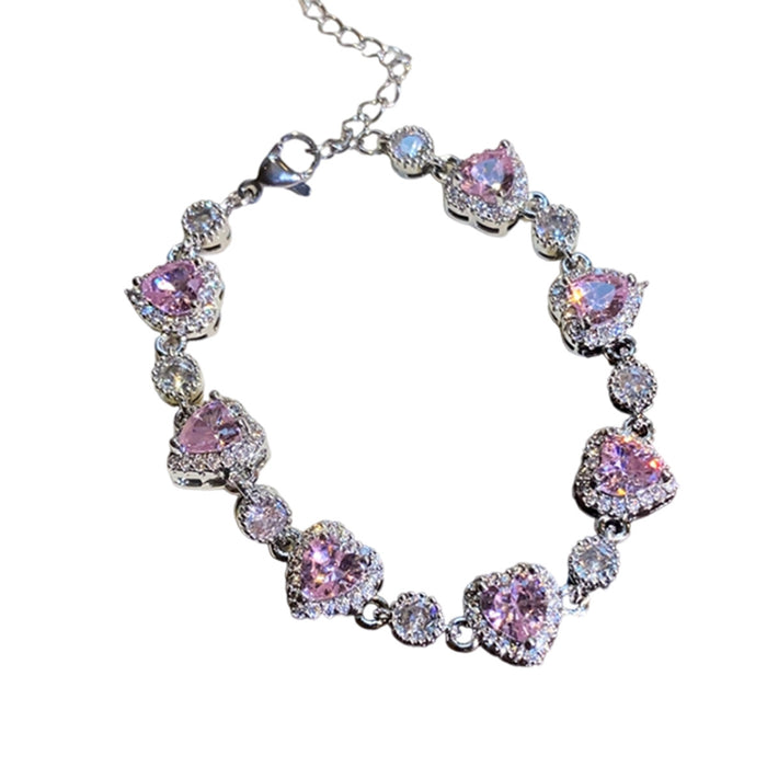 Wholesale Sparkling Zircon Heart Pendant Sliding Bracelet Fashion Layering Jewelry