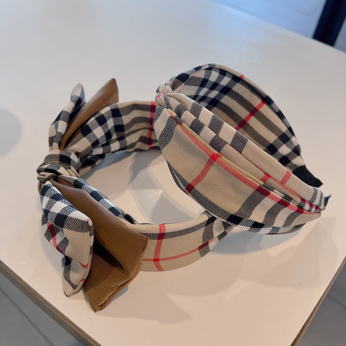 Wholesale Striped Plaid Double-layer Large Edition Bow Fabric Hair Hoop JDC-HD-Huaj019