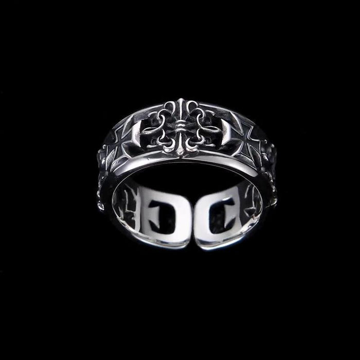 Wholesale New retro cross ring for men, niche single ring, personalized high-end, open mouth eating ring