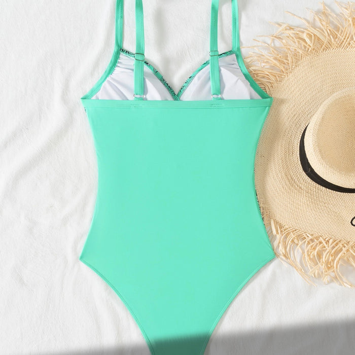 Wholesale Printed one-piece drawstring pleated slimming one-piece swimsuit for women