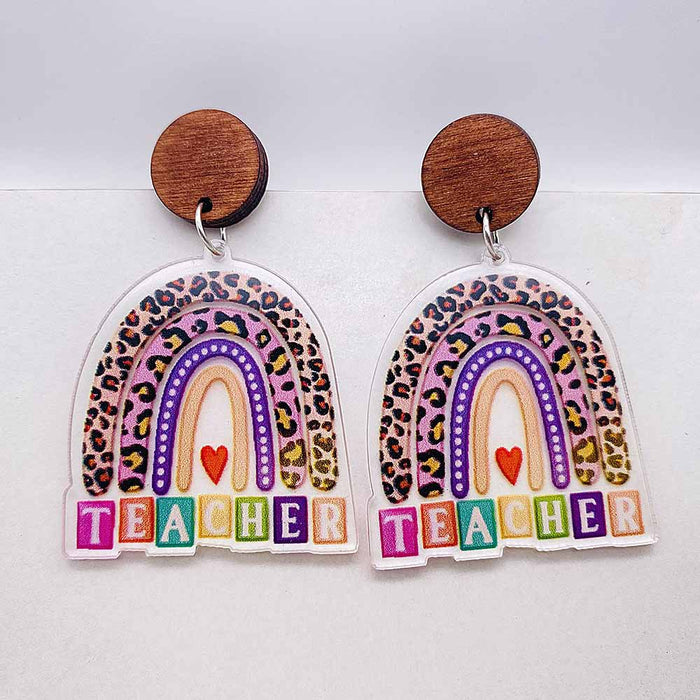 Wholesale Teacher' s Day Earrings Leopard Pencil Ruler Acrylic Earrings School Season Student Earrings Jewelry
