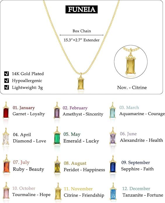 Wholesale Square Birthstone Colored Zircon Pendant Color Preserving Box Chain Necklace