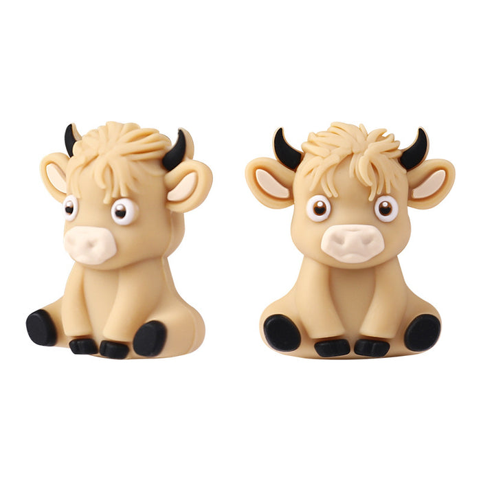 Wholesale 20pcs Silicone beads children' s teething beads necklace accessories cartoon three-dimensional highland cow silicone beads