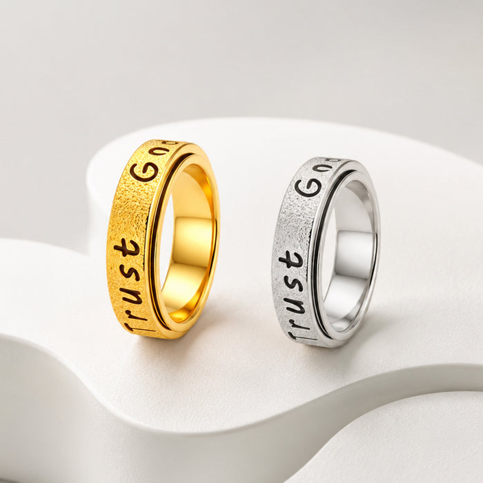 Wholesale Gold Plated Rotatable Engraved Stainless Steel Inspirational Ring