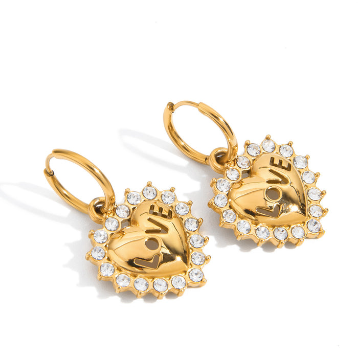 Wholesale Stainless Steel White Diamond Heart Earrings