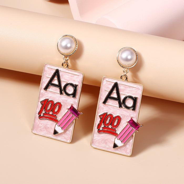 Wholesale dripping oil Alloy Digital letter geometric pencil book earrings for women