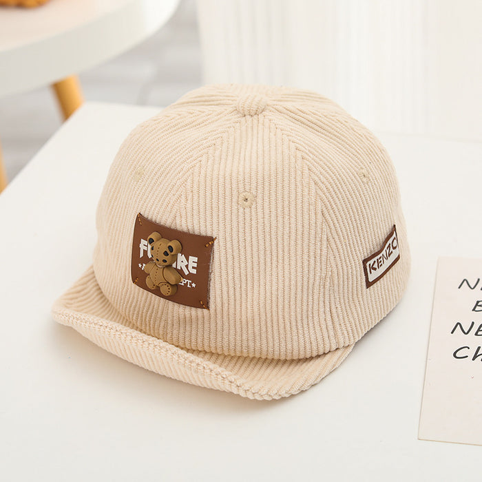 Wholesale thick corduroy cartoon bear logo simple children' s soft-brimmed hat baby cap