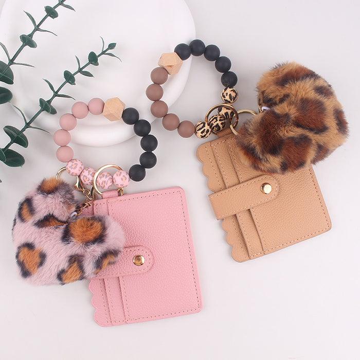 Wholesale Heart-shaped card holder silicone beaded keychain