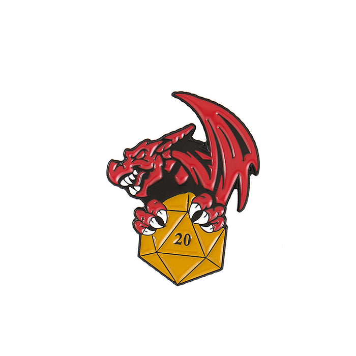 Wholesale Modern Dragon D20 Dice Enamel Lapel Pin Brooch Metal Badge Jewelry Accessory