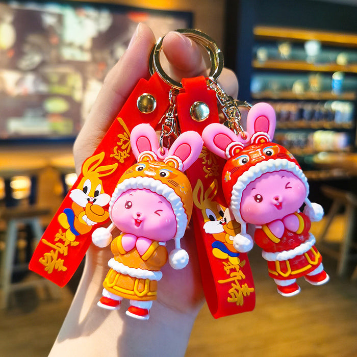 Wholesale Rubber Cartoon Rabbit Doll Three-Dimensional Keychain JDC-KC-Tingm101