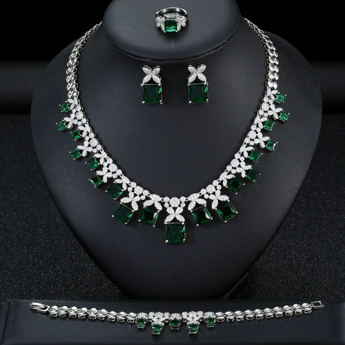 Wholesale Zircon Earrings Necklace Bracelet Ring Four-piece Dinner Wedding Party