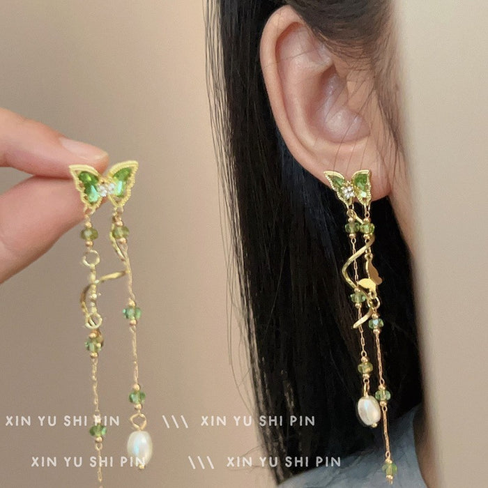 Wholesale Butterfly tassel earrings with sweet flowers, long earrings with exquisite temperament, and delicate earrings