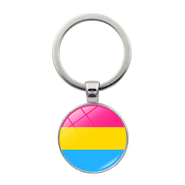 Wholesale Rainbow Color Striped LOVE Time Gemstone Alloy Keychain JDC-KC-HengX024