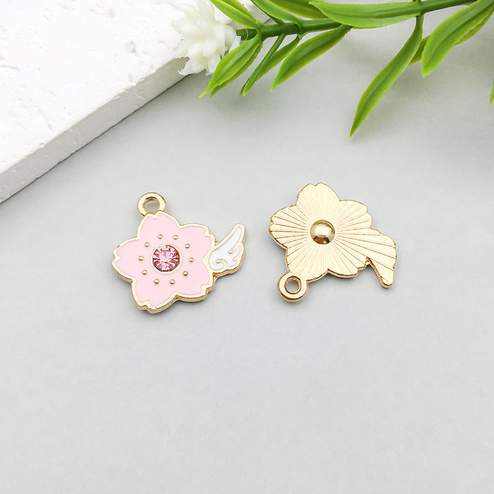 Wholesale Pink oil-sprinkled alloy simulated cherry blossom and  DIY pendant
