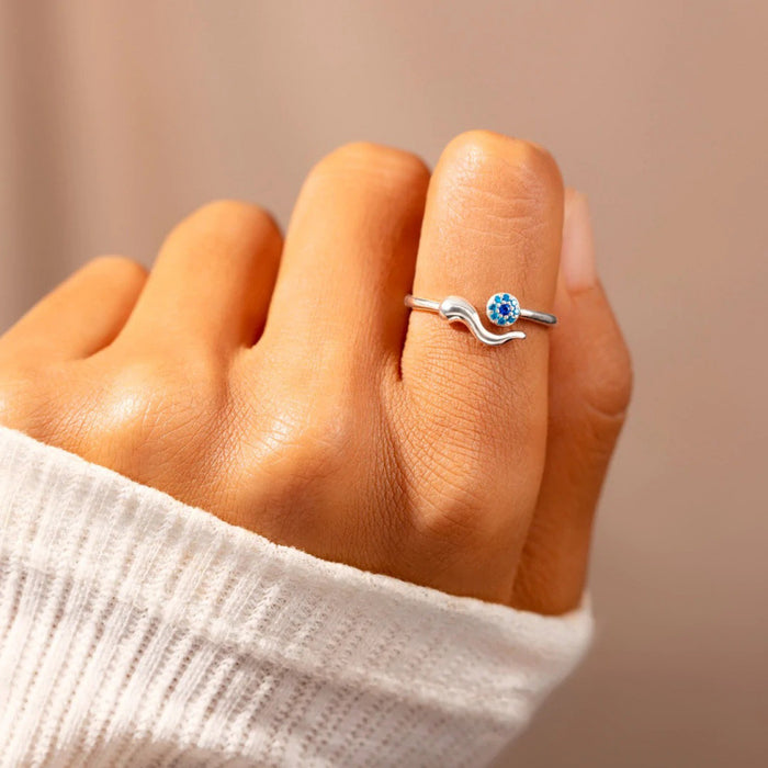 Wholesale Evil Demon Eye Ring Micro-Paved Zircon Geometric Open Band