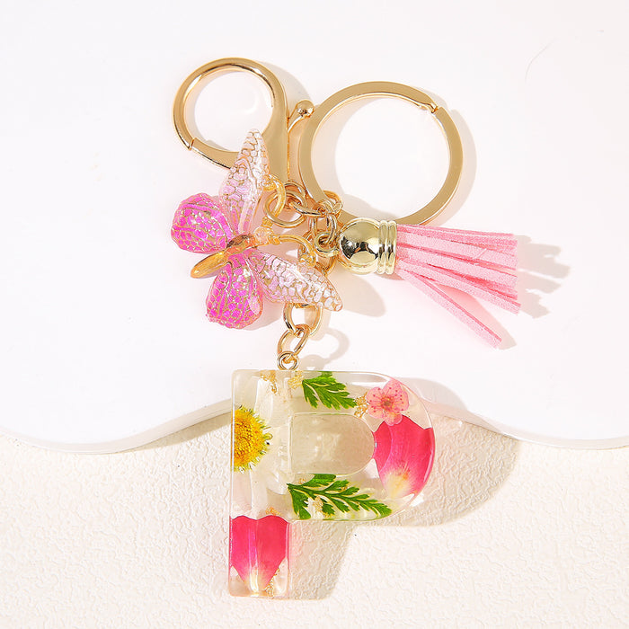 Wholesale Glue Dried Flower English 26 Letter Keychain Daisy Petal Letter Keychain  Pendant