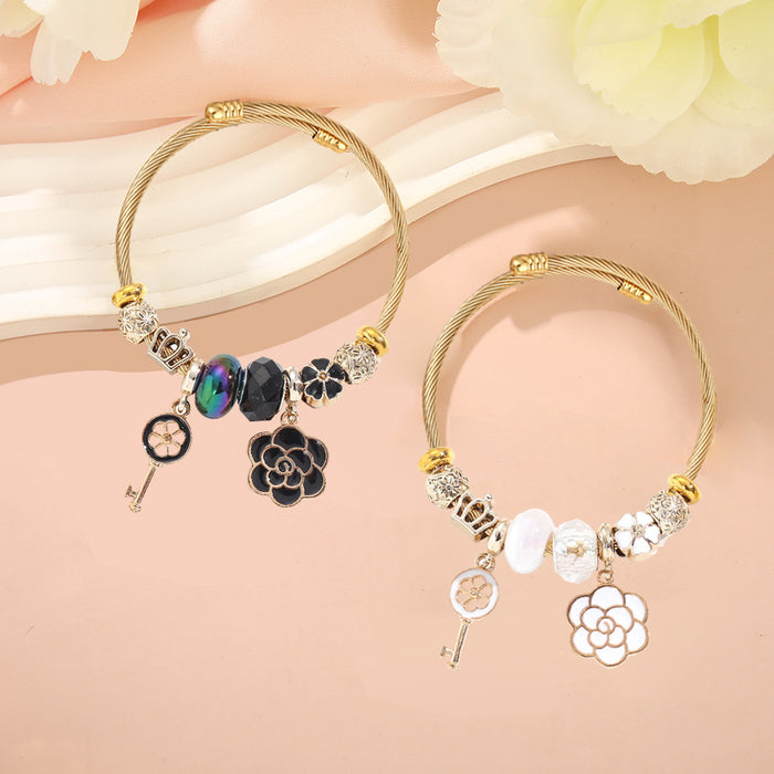 Wholesale Stainless Steel Bead Bracelet Floral Design Fashion Jewelry for Women MOQ≥2