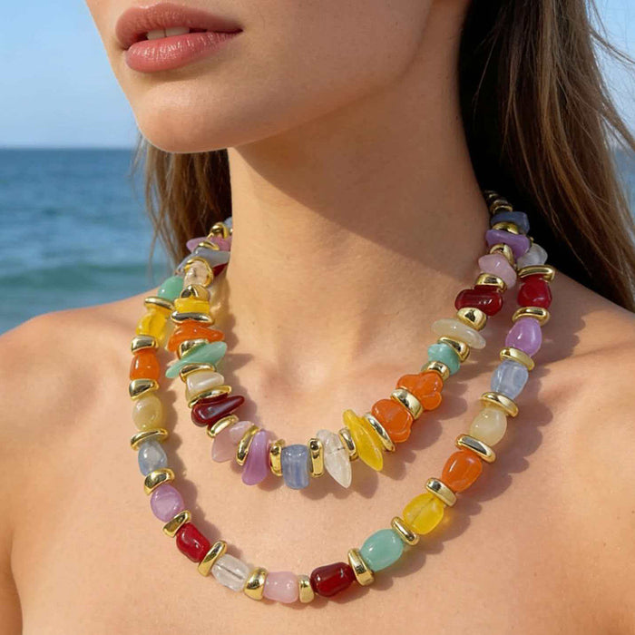 Wholesale Acrylic Bohemian Rainbow Beaded Chain Necklace Jewelry Accessory MOQ≥10