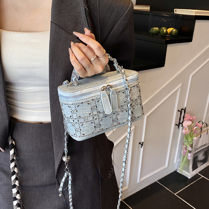 Wholesale Cowboy Diamond Flash Bag, Cowboy Blue Hot Stamped Diamond Versatile Handbag, Fashion Single Shoulder Box Bag