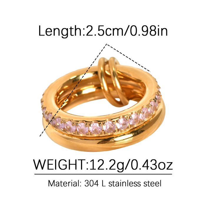 Wholesale Double-layer stainless steel gold-plated diamond zircon ring with elegant niche design