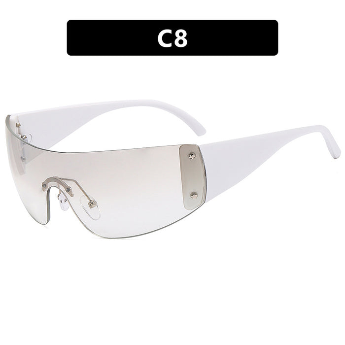 Wholesale Frameless one-piece sunglasses, pentagram sunglasses, sports glasses