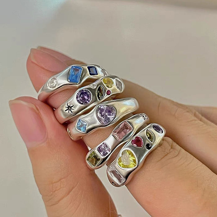 Wholesale Irregular colored zircon ring with a niche design, personalized simplicity, and versatile temperament