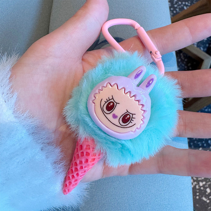 Wholesale Fun Girl Heart Ice Cream Keychain Cute Cartoon Rabbit Fur Ball Bag Pendant Keychain Ring Creative