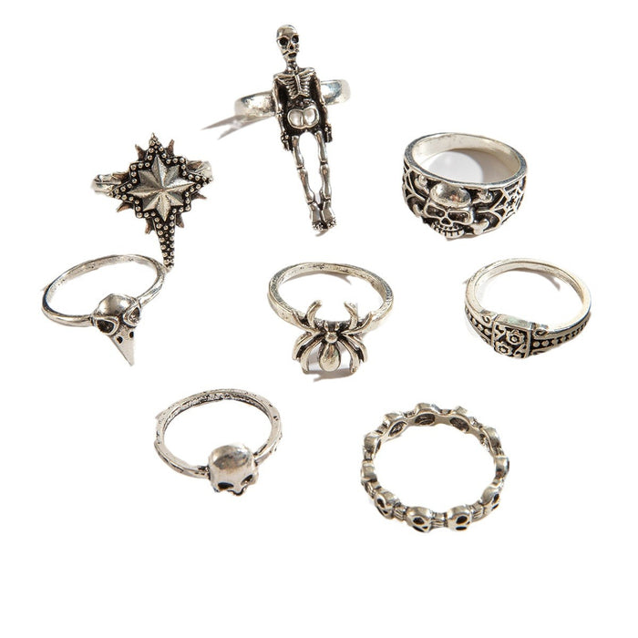 Wholesale Halloween Punk Skull  8-Piece Ring Set Alloy Jewelry Accessory MOQ≥2