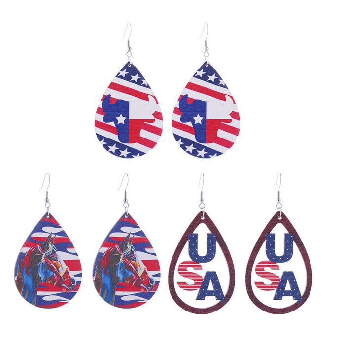 Wholesale American Independence Day Printed Wooden Water Drop Earrings JDC-ES-ChouTteng016