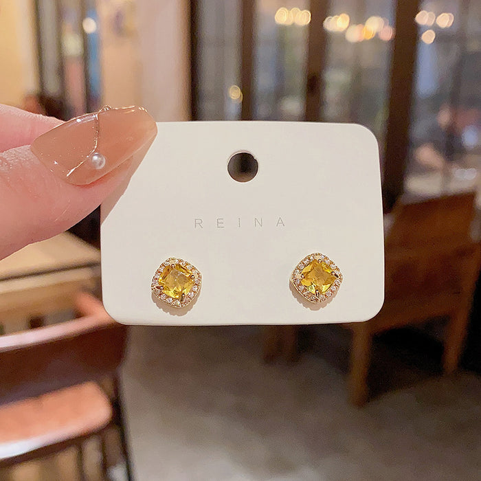 Wholesale Gold-Tone Cubic Zirconia Square Stud Earrings