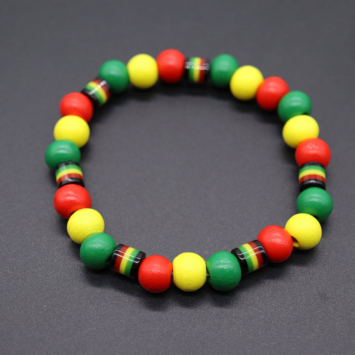 Wholesale Yellow Green Red Black Jamaica Stretch Bracelet Letter Resin Black Gallstone Wooden Beads Jamaica