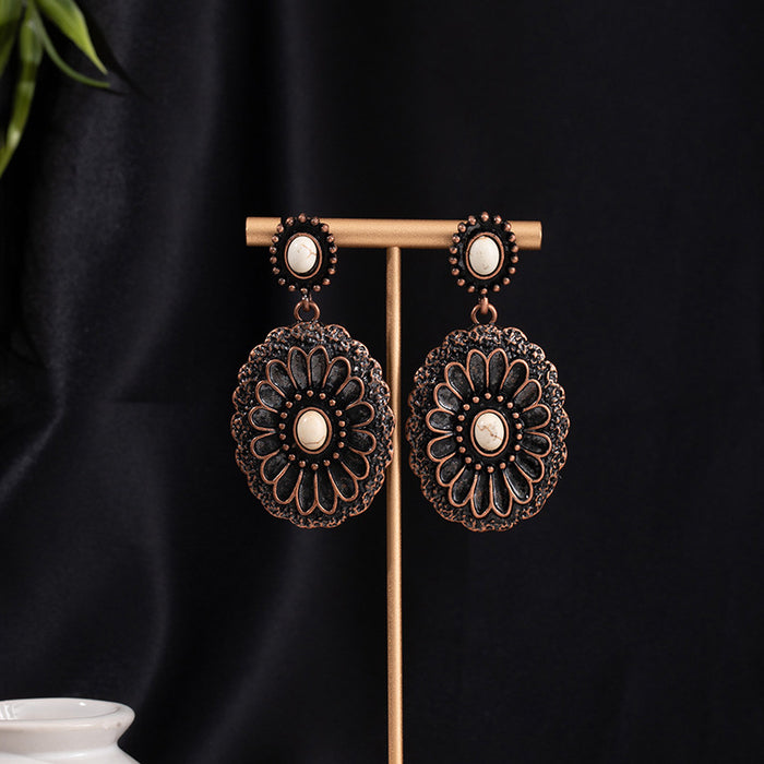 Wholesale Turquoise Flower Pendant Bohemian Ethnic Style Earrings