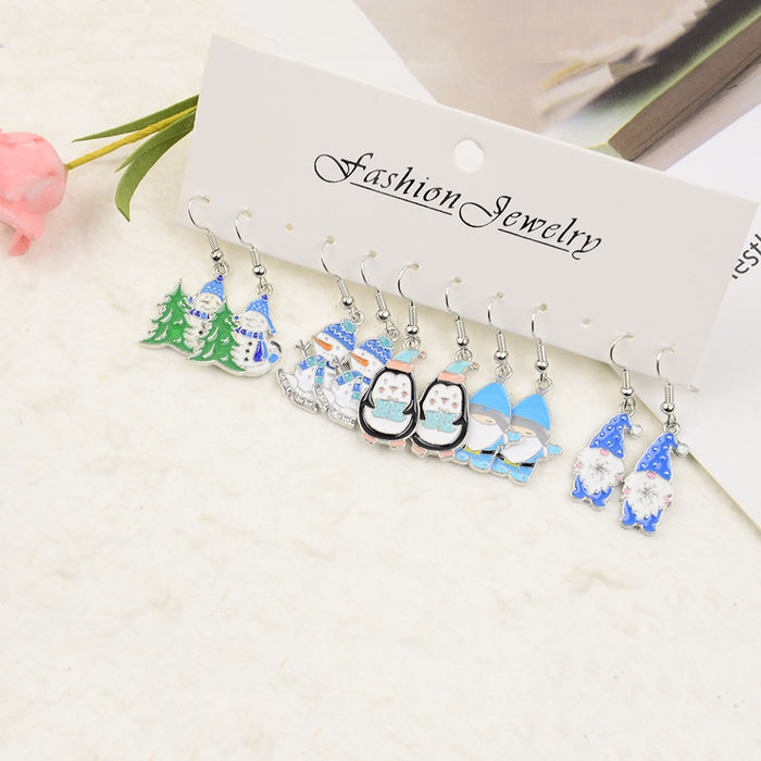 Wholesale Winter Penguin Christmas Snowman Series Earrings  Cartoon Cute Pendant Earrings