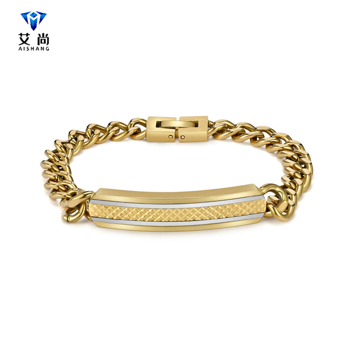 Wholesale Stainless steel grid brushed bracelet with a light luxury and high-end feel, fashionable design, simple and concealed buckle