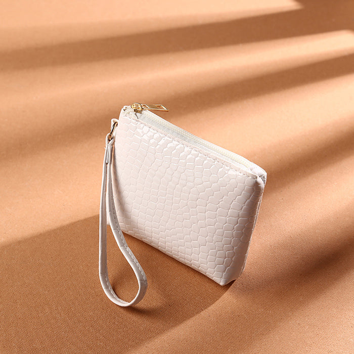 Wholesale Women's Mini Crocodile Pattern Zipper Card Coin Wallet Bag Pu Solid Color Handheld Bag