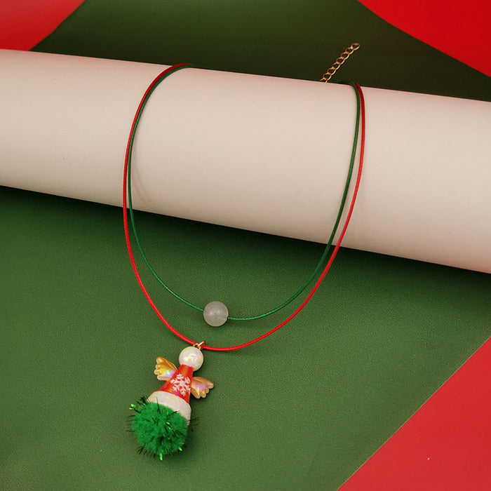 Wholesale Christmas Double Necklace Luminous  Christmas Hat Snowflake Christmas Tree Necklace