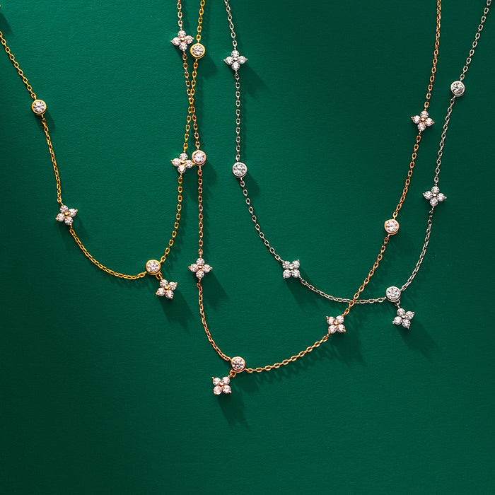 Wholesale Zircon Clover Necklace for Women, Light Luxury, Cold and Stylish, Su Collarbone Chain