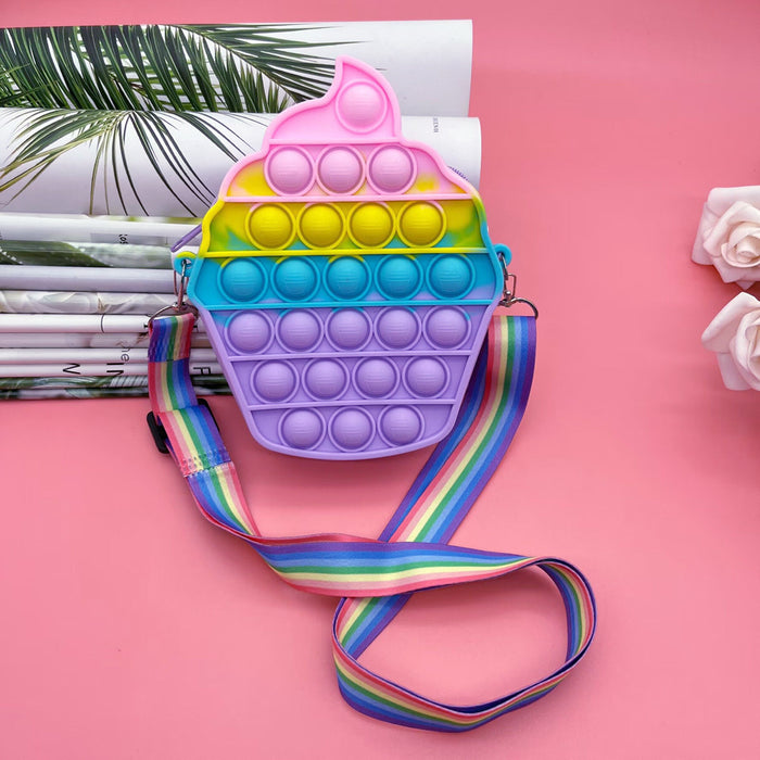 Wholesale Childlike Cute Silicone Crossbody Bag Rainbow Ice Cream Design Toddler Coin Purse MOQ≥3
