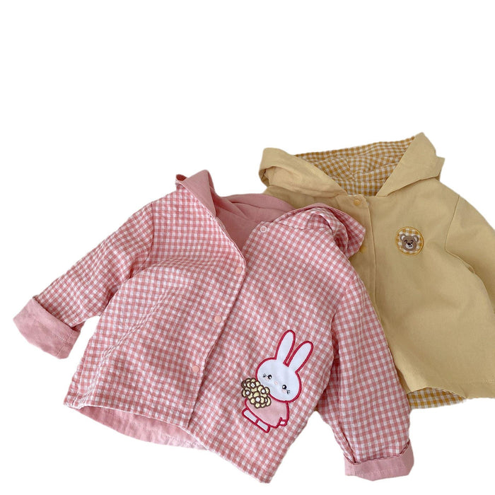 Wholesale Children's Double-sided Outerwear 0-5 Years Old Autumn Girls' Stylish Teddy Bear Hooded Jacket Boys' Checkered Top JDC-BC-XZXY004