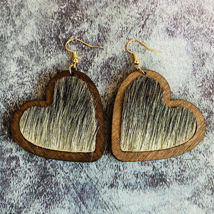 Wholesale  Valentine' s Day Genuine Leather Earrings Love Leopard Horse Hair Inlaid Wooden Earrings