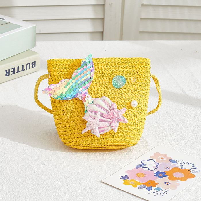 Wholesale Straw Mermaid Crossbody Bag for Girls Cute Summer Beach Purse Resale Gift