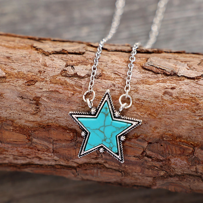 Wholesale Western Big Five pointed Star Pine Stone Pendant Trendy Personalized Clavicle Chain Jewelry